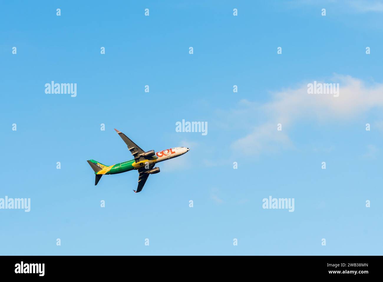 Boeing 737-800 airplane, registration of the Brazilian company Gol Linhas Aereas seconds after taking off at Santos Dumont airport Stock Photo