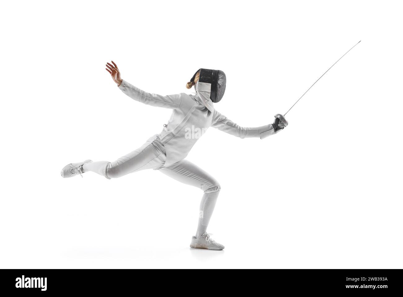 Fencer's footwork and poised stance in mid-bout against a pristine ...