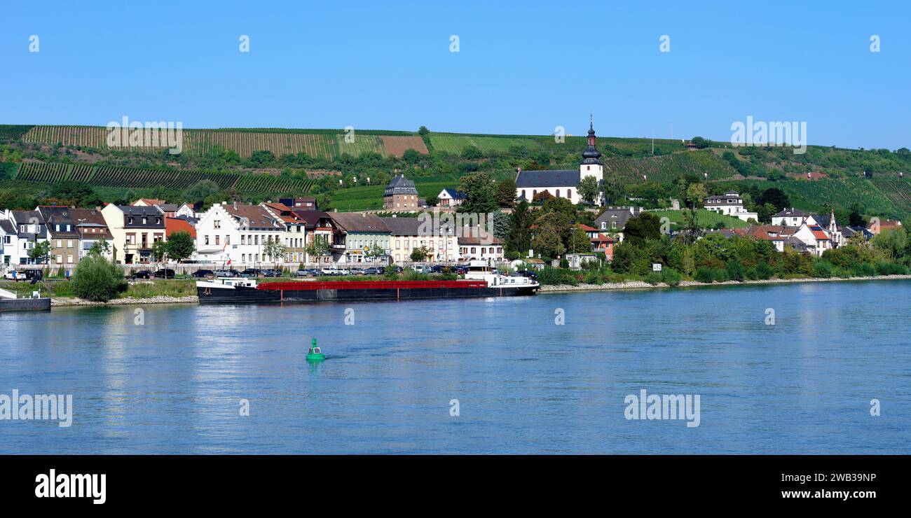 Panorama over Nierstein city along the Rhine River, Rhineland Palatinate, Germany Stock Photo