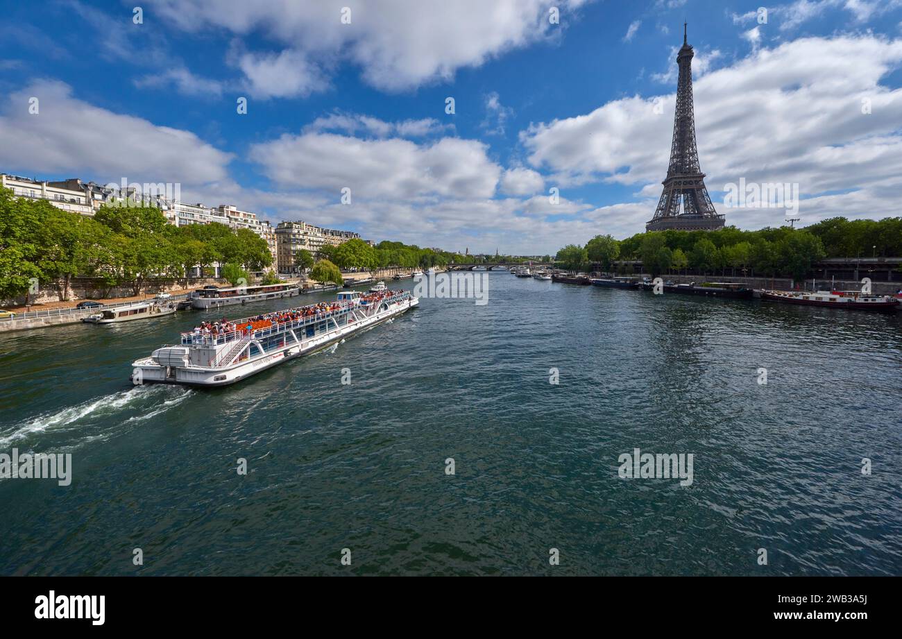View on Eifel Tower from the Seine river, Paris Stock Photo