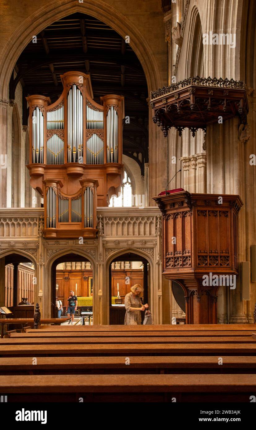 UK, England, Oxfordshire, Oxford, University Church of St Mary the Virgin, interior, 1986 Metzler Orgelbau organ Stock Photo