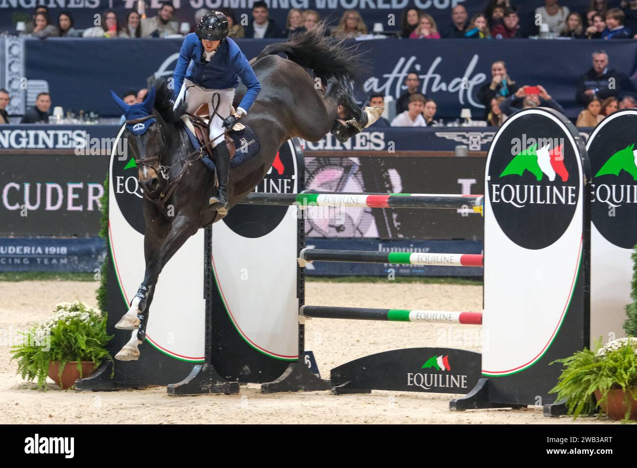 Martin Fuchs in action during the CSI5* - W Longines FEI World Cup Competition presented by Scuderia 1918 - Verona Jumping at 125th Fieracavalli on No Stock Photo
