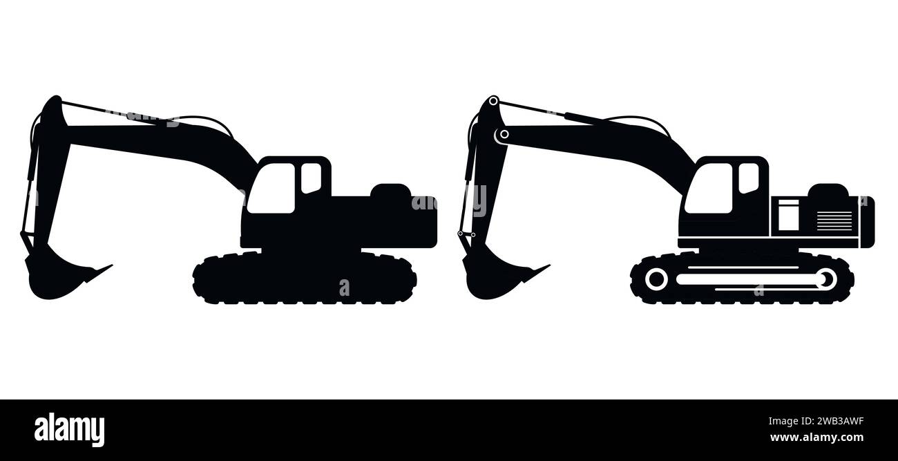 Excavator with view from side icon. Construction vehicle. Vector ...