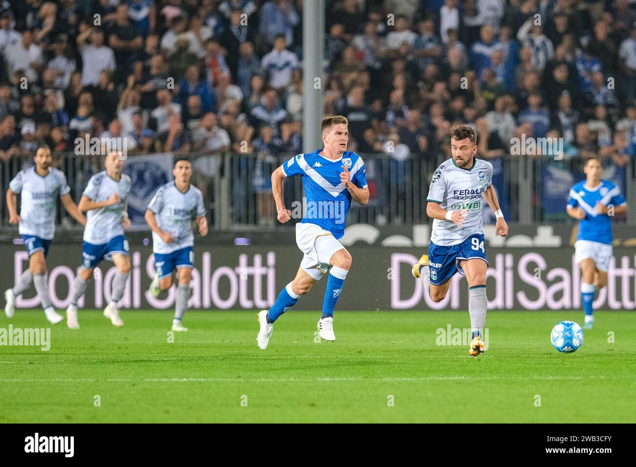 Gaetano Letizia of Feralpisal˜ during the Italian Serie B soccer championship match between Brescia Calcio and Feralpisal˜ at Mario Rigamonti Stadium Stock Photo