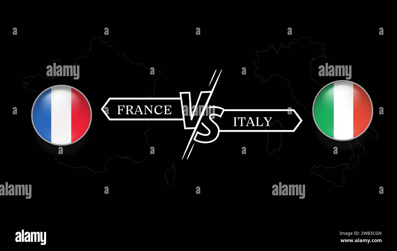 France vs Italy in Rugby Tournament round 2, circle shaped country flag