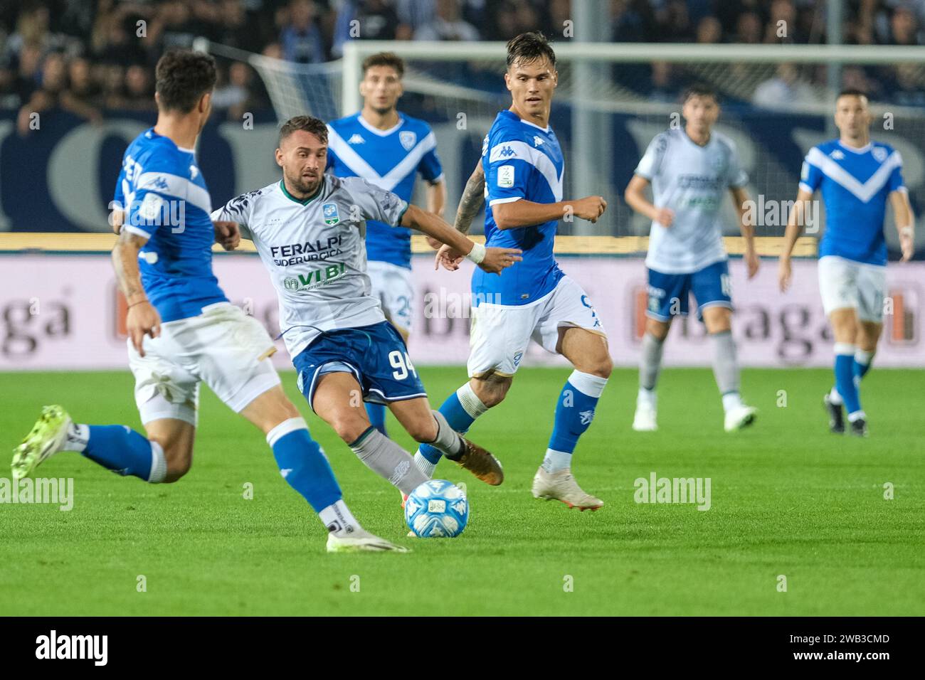 Gaetano Letizia of Feralpisal˜ during the Italian Serie B soccer championship match between Brescia Calcio and Feralpisal˜ at Mario Rigamonti Stadium Stock Photo