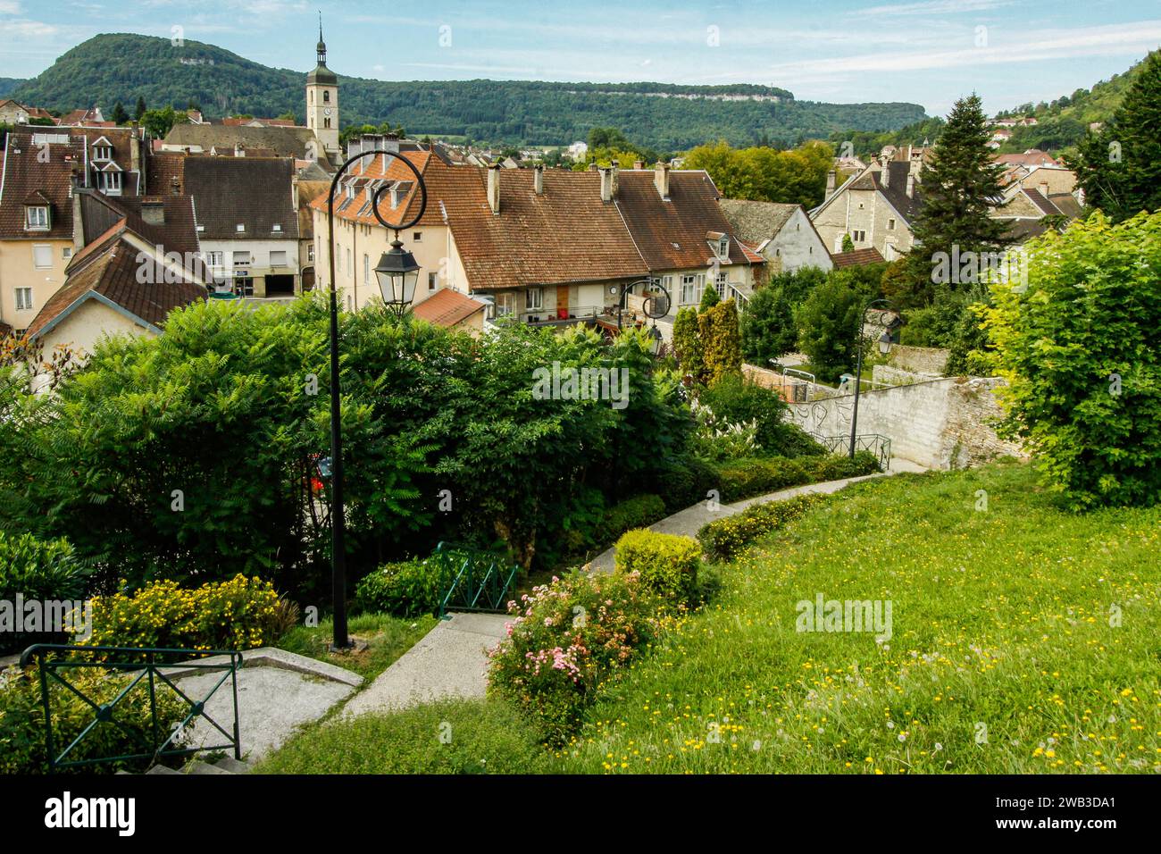 The city of Ornans in the valllée de la Loue, Doubs department, Bourgogne-Franche-Comté region, France Stock Photo