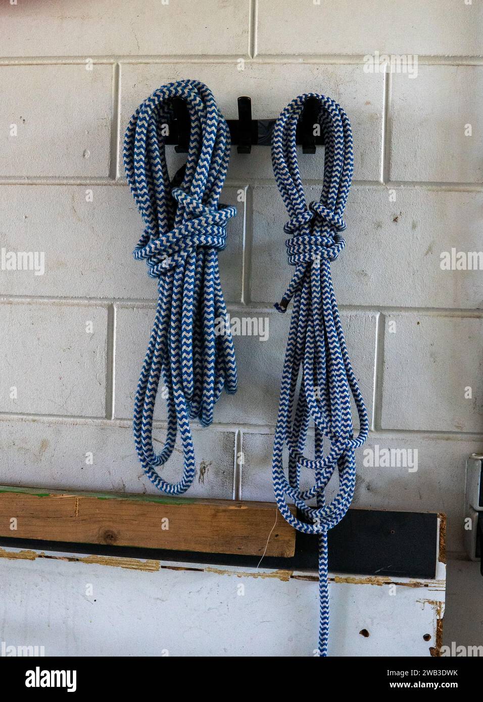 A closeup of ropes on hangers Stock Photo