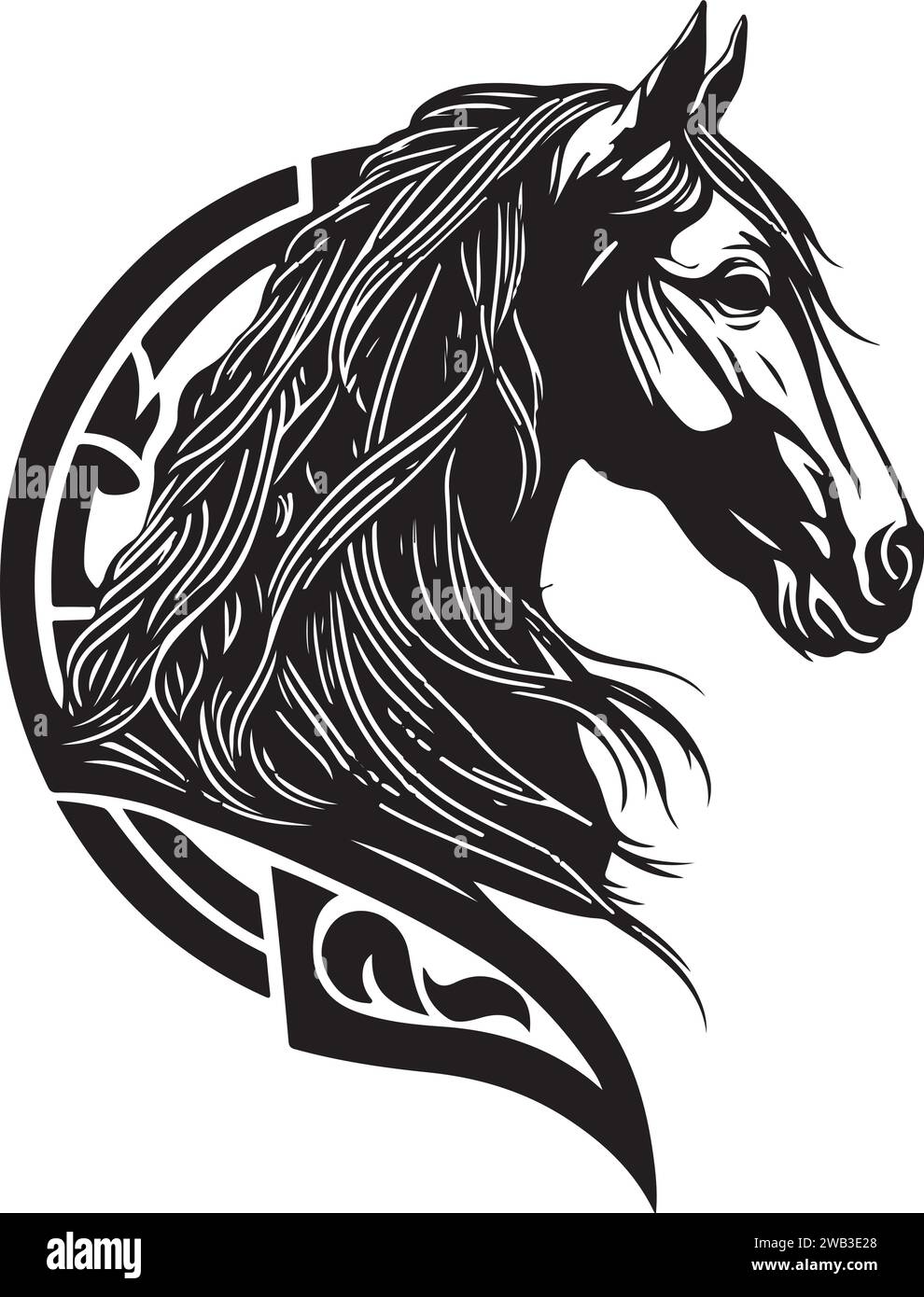 Vector silhouette of a horses head with ornament. Vector illustration ...