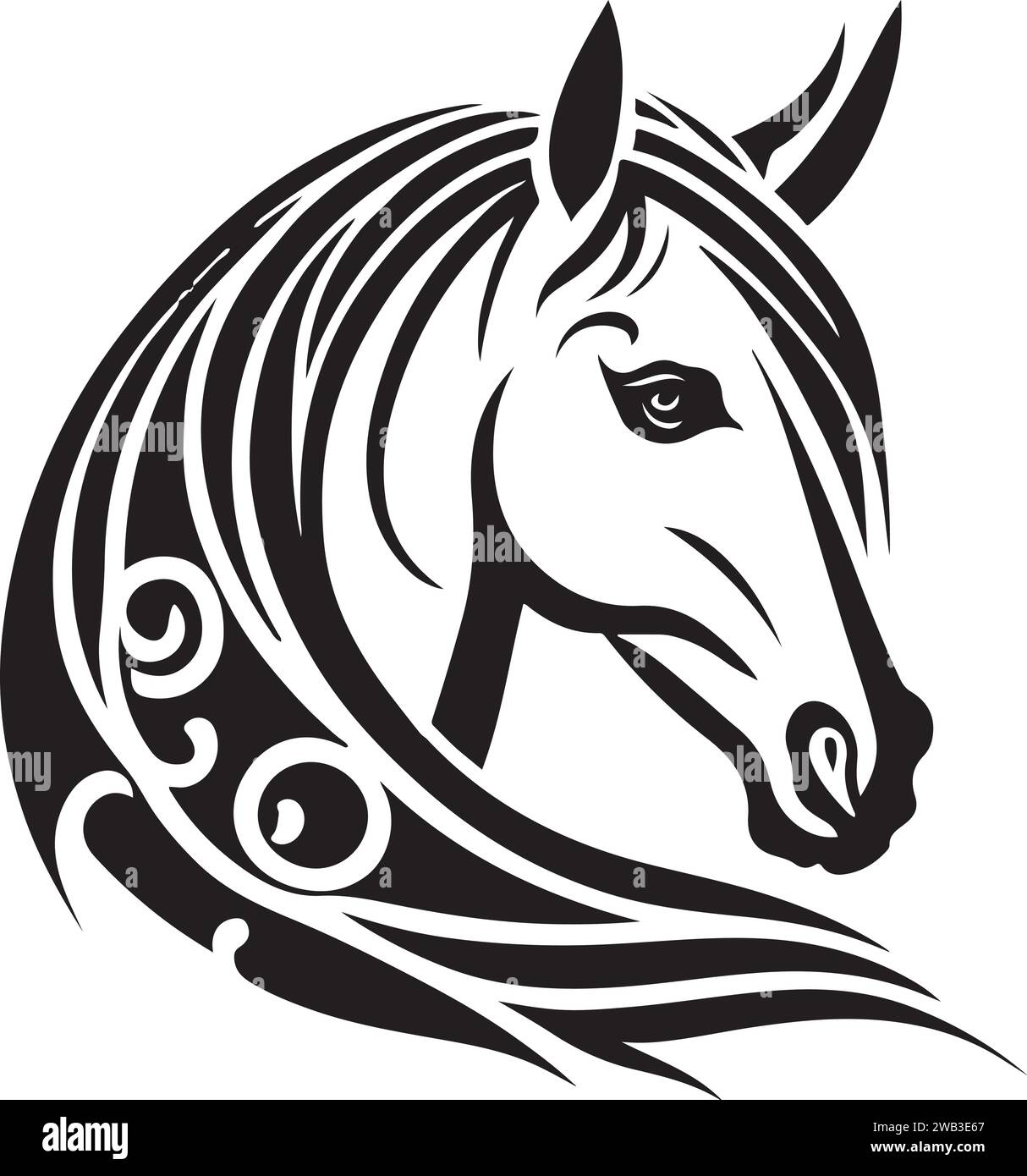 Vector silhouette of a horses head with ornament. Vector illustration