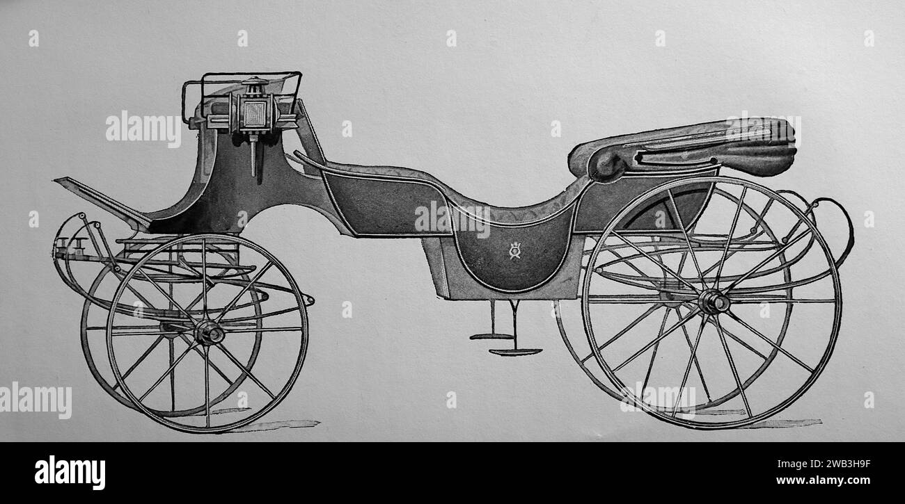 Cee Spring Double Victoria with Doors, for two horses and on Morgan cee springs, by Messrs. J. & C. Cooper, c1885. This is from a series of printed illustrations of horse-drawn transport carriages used in Victorian Britain during the mid to late nineteenth century. Stock Photo