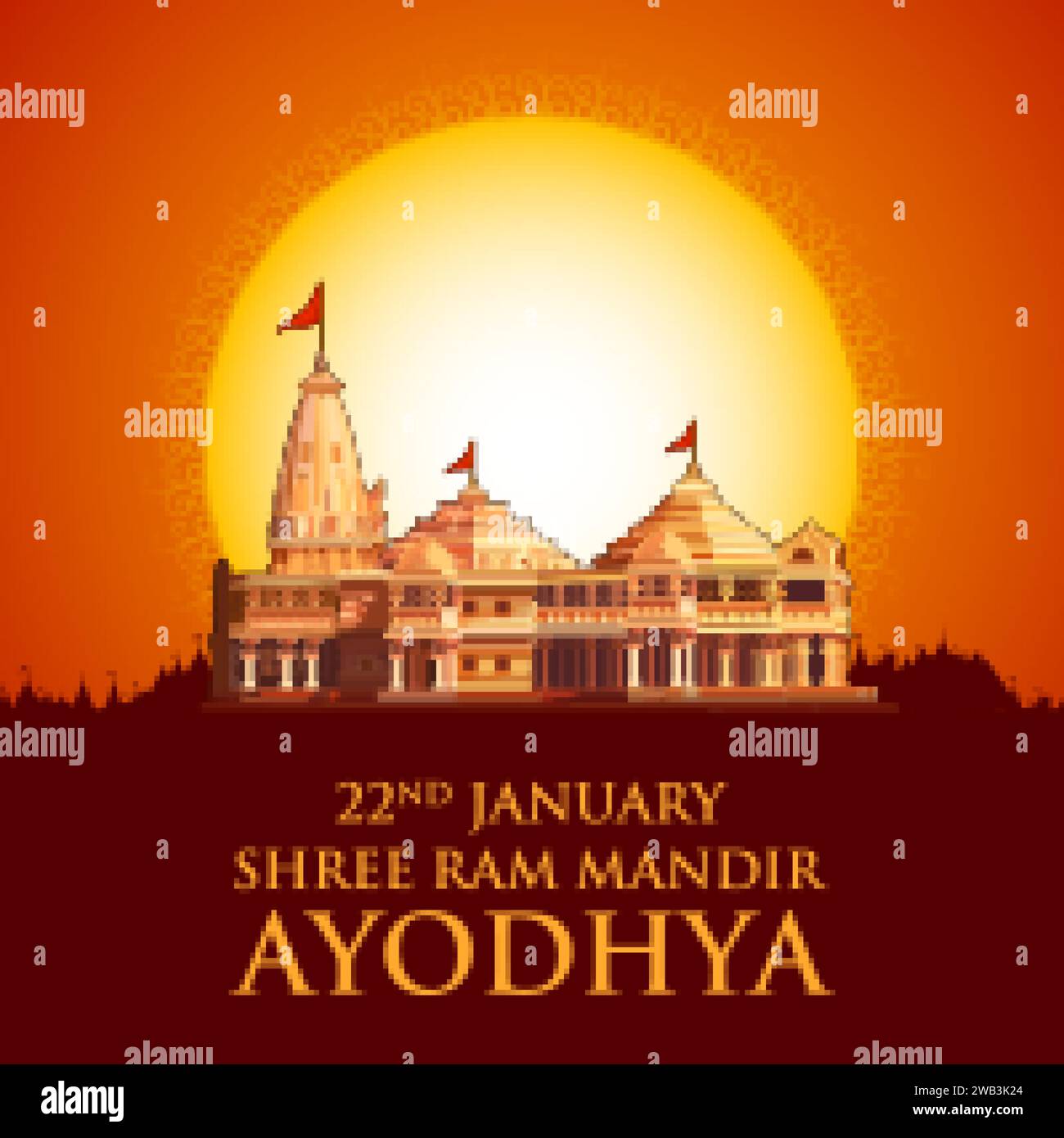 illustration of religious background of Shri Ram Janmbhoomi Teerth Kshetra Ram Mandir Temple in Ayodhya birth place Lord Rama Stock Vector