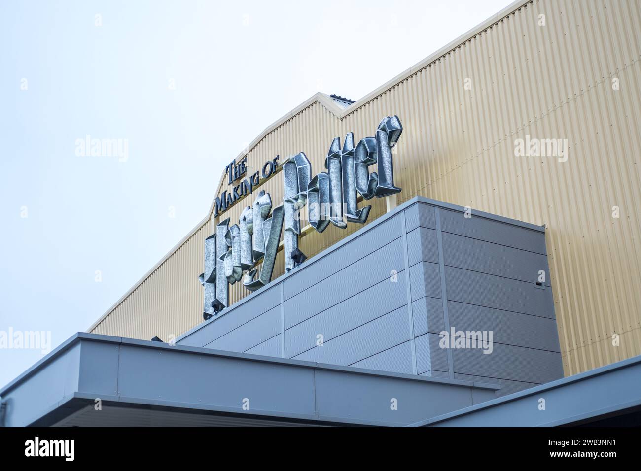 London, England - 18 November 2017: A sign in front of the Warner Brothers Studio tour, The making of Harry Potter at Leavesden Studio in London. Stock Photo