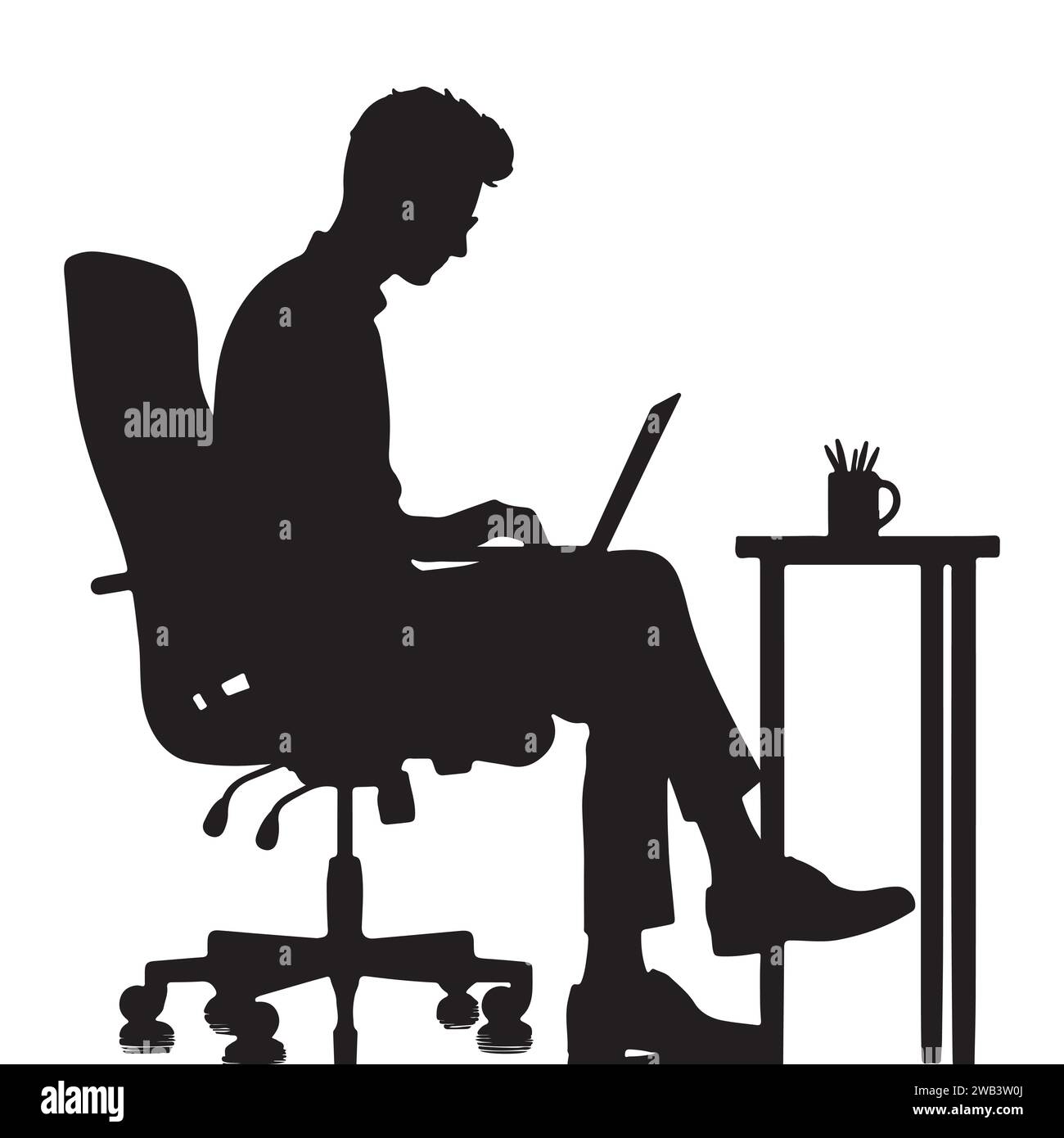 Man working on computer silhouette vector illustration stock vector
