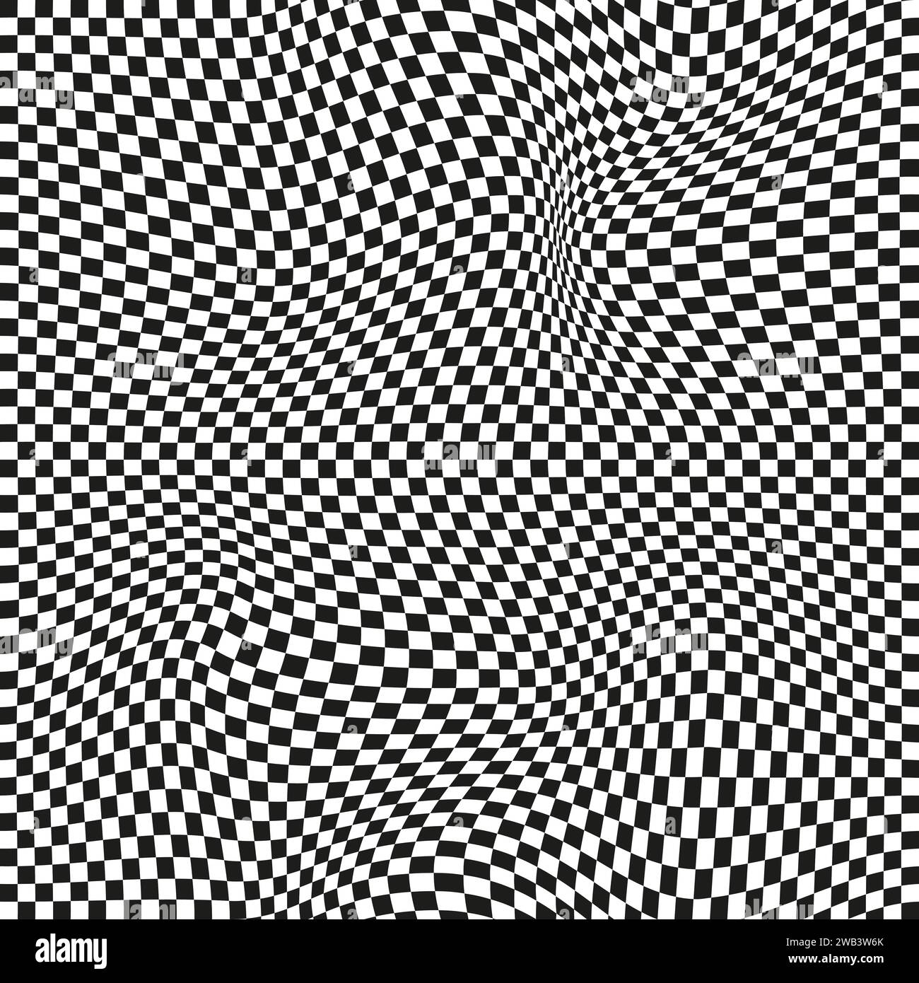 Seamless checkered pattern. Distorted optical illusion banner. Op art checkered curved pattern. Stock Vector