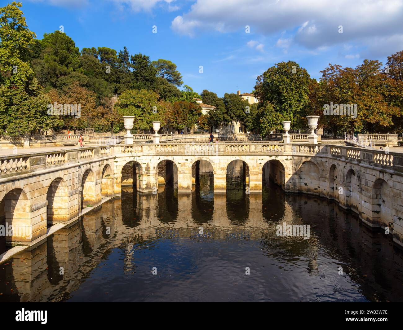 Nimes, France october 4, 2023 Historical garden with sculptures in