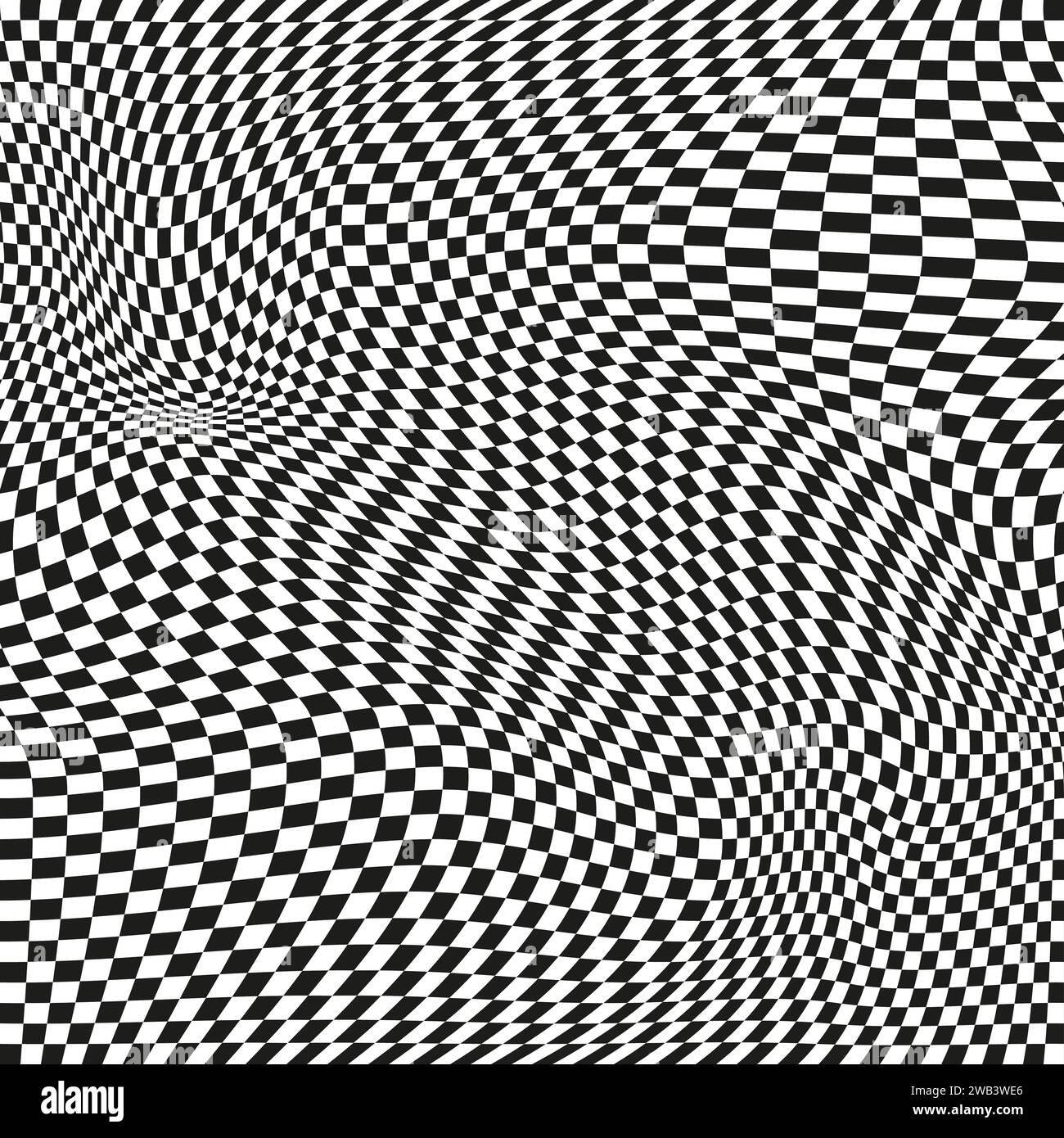 Seamless checkered pattern. Distorted optical illusion banner. Op art checkered curved pattern. Stock Vector
