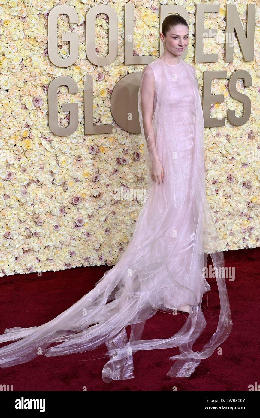 Hunter Schafer at the 81st Golden Globe Awards held at the Beverly Hilton Hotel on January 7, 2024 in Beverly Hills, California Stock Photo