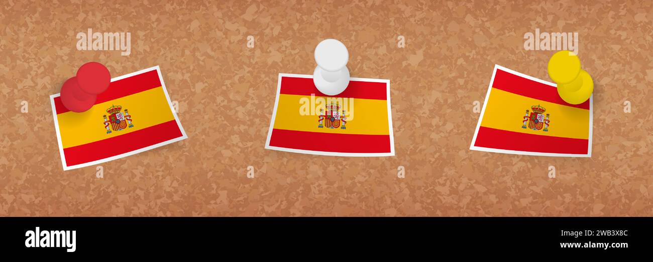 Spain flag pinned in cork board, three versions of Spain flag. Vector ...