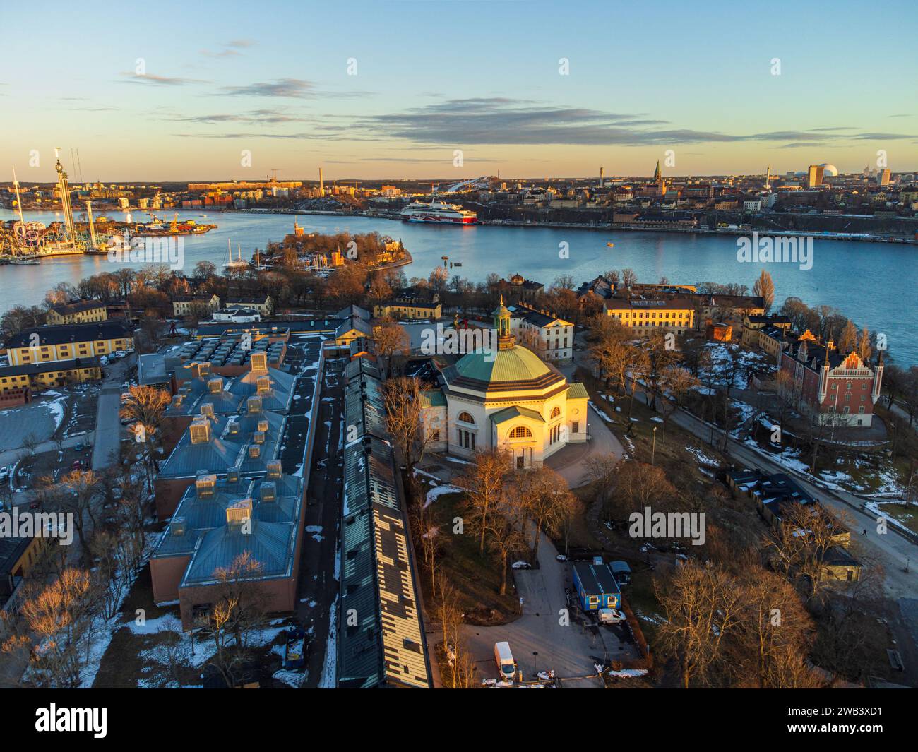 High angle view of the island of Skeppsholmen in central stockholm, early spring. Eric Ericson hall Stock Photo