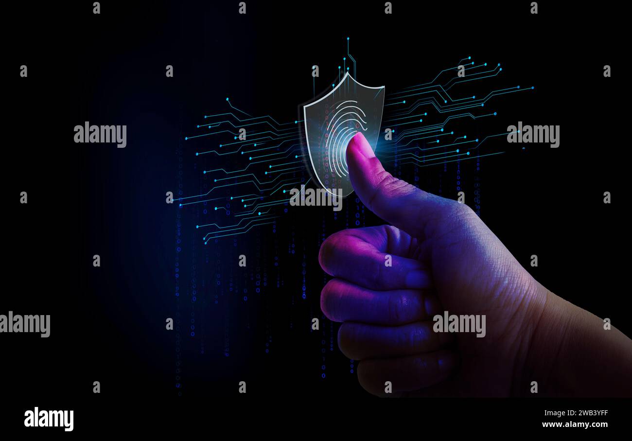 Thumbs to scan fingerprints or for digital processing biometric identification to access security systems Stock Photo