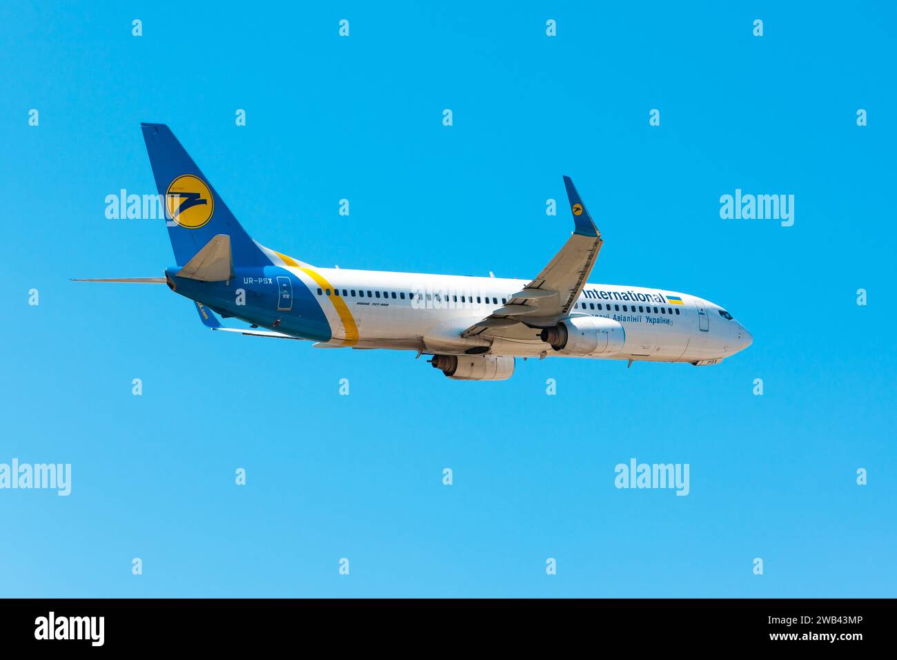 Boryspil, Ukraine - August 24, 2019: Airplane Boeing 737-800 (UR-PSX) of Ukraine International Airlines is taking-off from Boryspil Airport Stock Photo