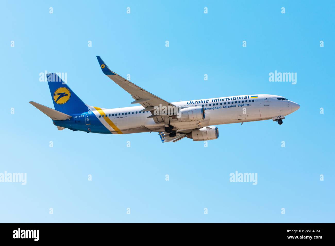 Boryspil, Ukraine - August 24, 2019: Airplane Boeing 737-800 (UR-PSX) of Ukraine International Airlines is taking-off from Boryspil Airport Stock Photo