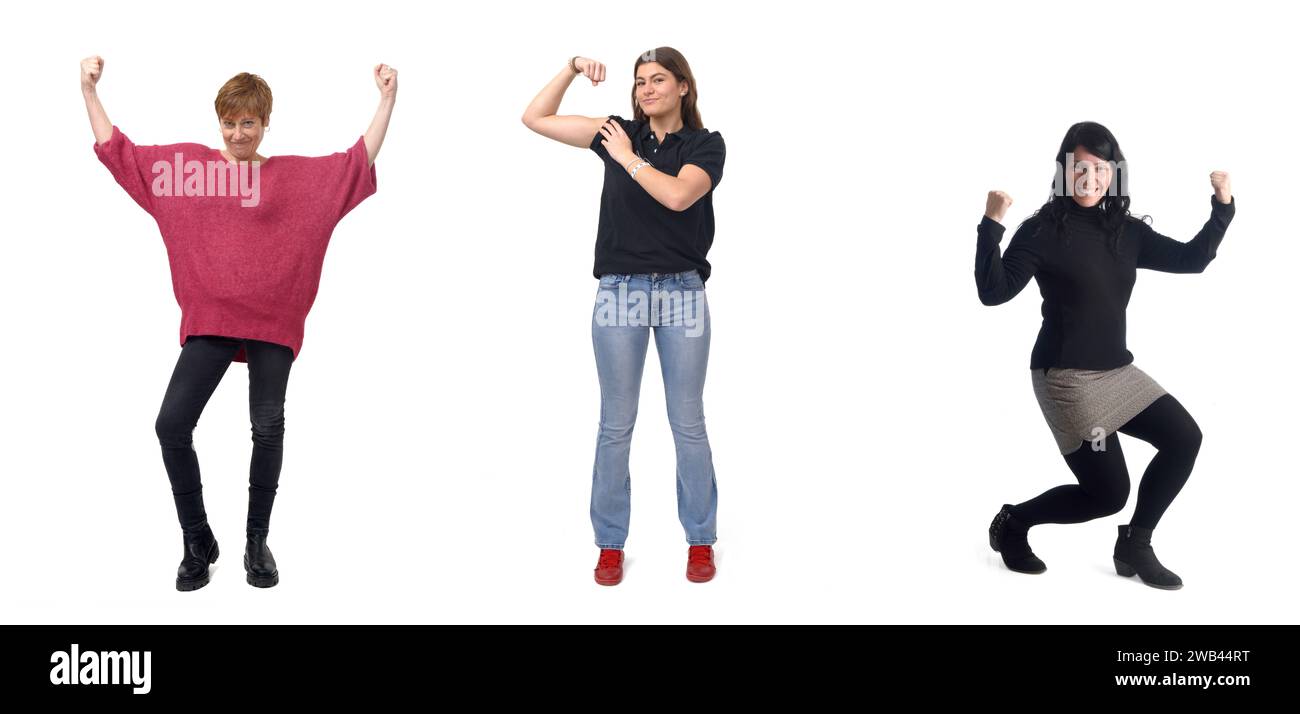 group of women showing biceps on white background Stock Photo