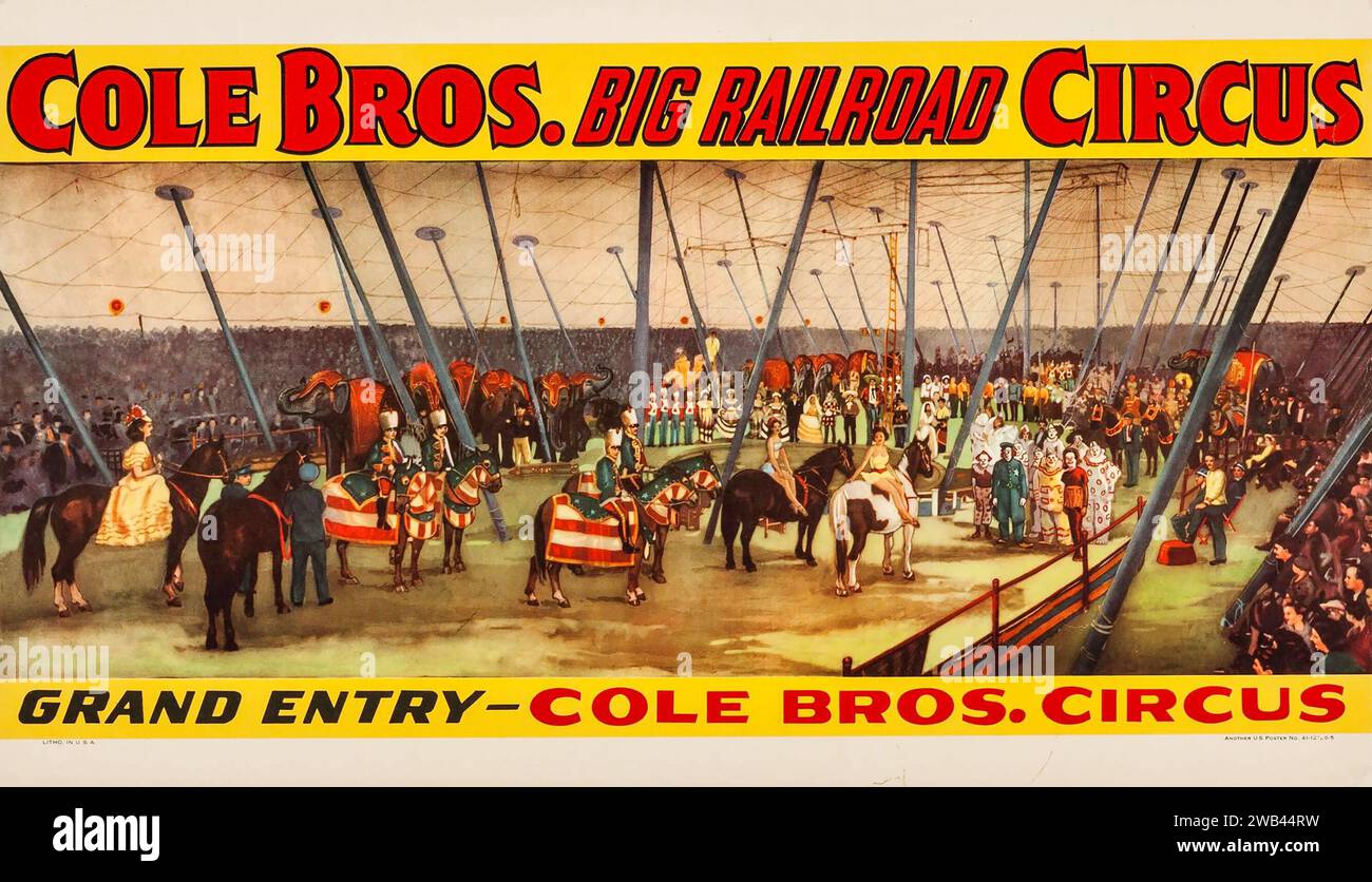 Circus Poster (Cole Brothers, Early 1900s) Cole Bros. Big Railroad Circus Stock Photo