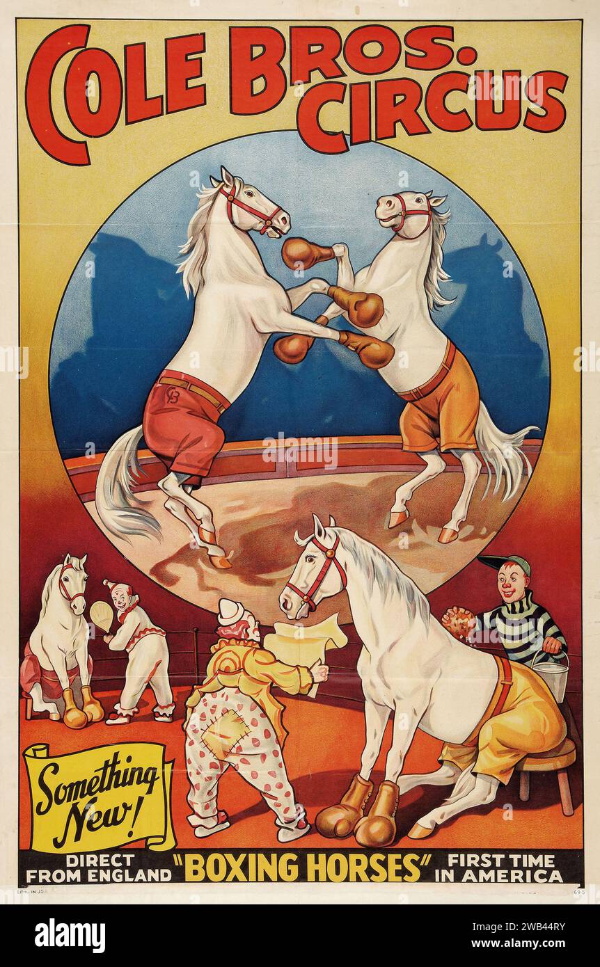 Circus Poster (Cole Brothers, 1944). Boxing horses - Poster Stock Photo