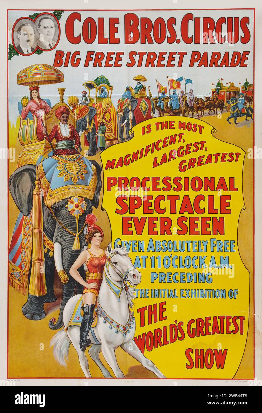 Circus Poster (Cole Brothers, 1930s) World's Greatest Show - Circus parade Stock Photo