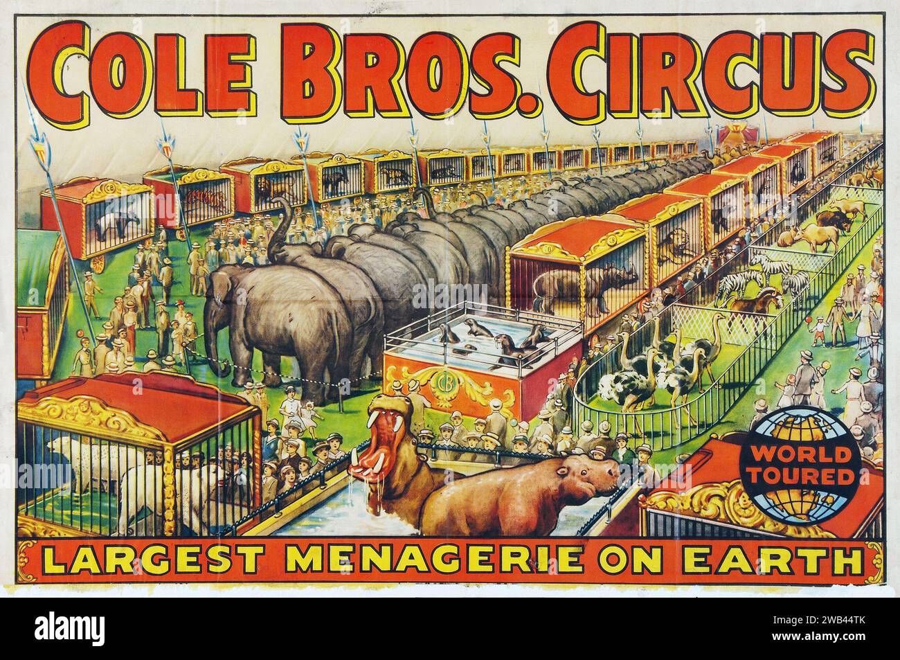 Circus Poster (Cole Brothers, 1930s) feat cages full of circus animals Stock Photo