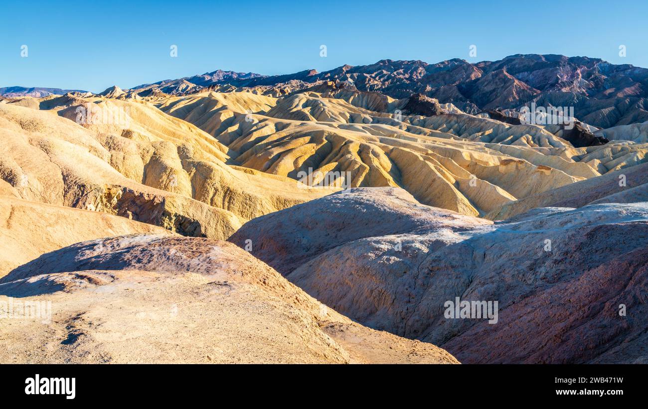 Scenic view of badlands from Zabriskie Point in Death Valley National Park in California Stock Photo