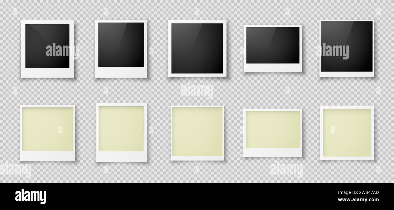 A set of ten realistic Polaroid photo frame layouts with black and ...