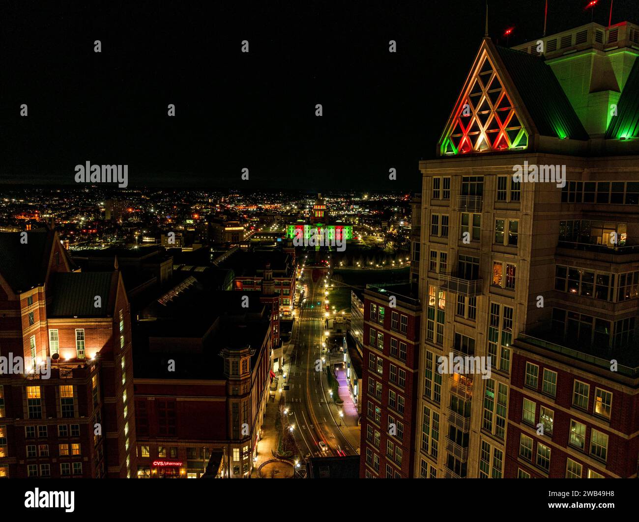 A stunning aerial view of a bustling cityscape at night Stock Photo - Alamy