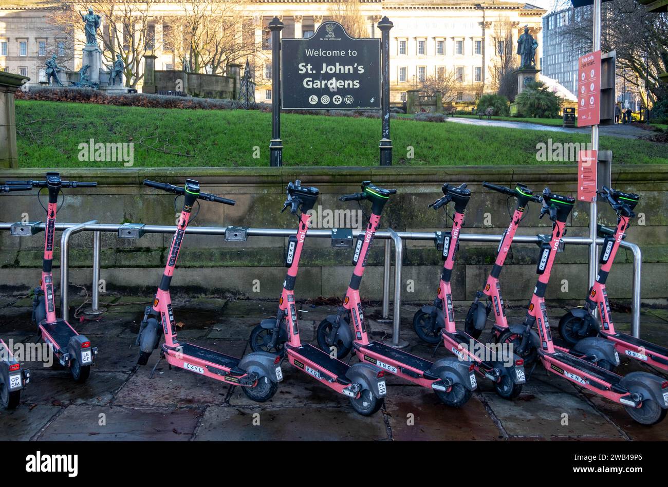 Scooter station at St. John's Gardens in Liverpool Stock Photo