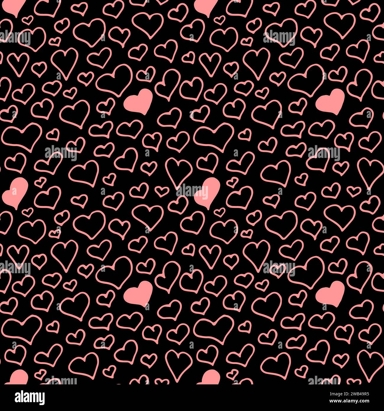 Doodle hearts pattern. Black and pink vector seamless background for ...
