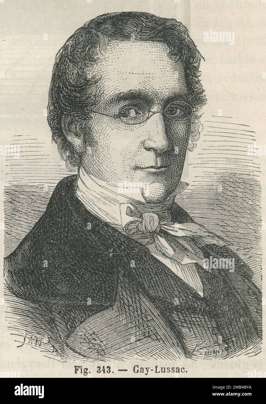 Portrait of Louis Joseph Gay-Lussac, French chemist and physicist, known for his work on the properties of gas.  Illustration from 'Les Merveilles de la science ou description populaire des inventions modernes' written by Louis Figuier and published in 1867 by Furne, Jouvet et Cie. Stock Photo