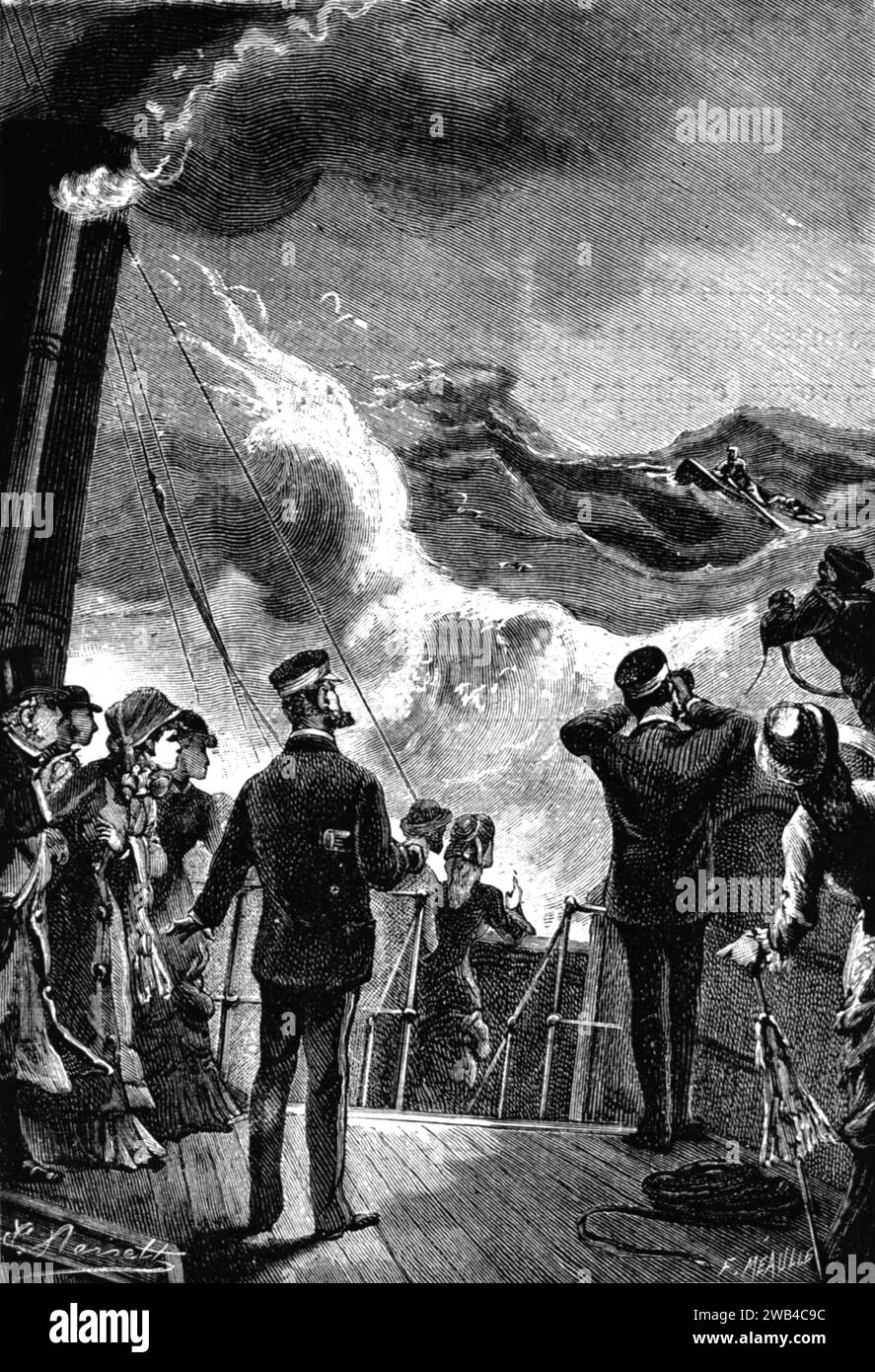 Illustration Jules Verne, 'The Green Ray' (French: Le Rayon vert) : 'All eyes were on this point