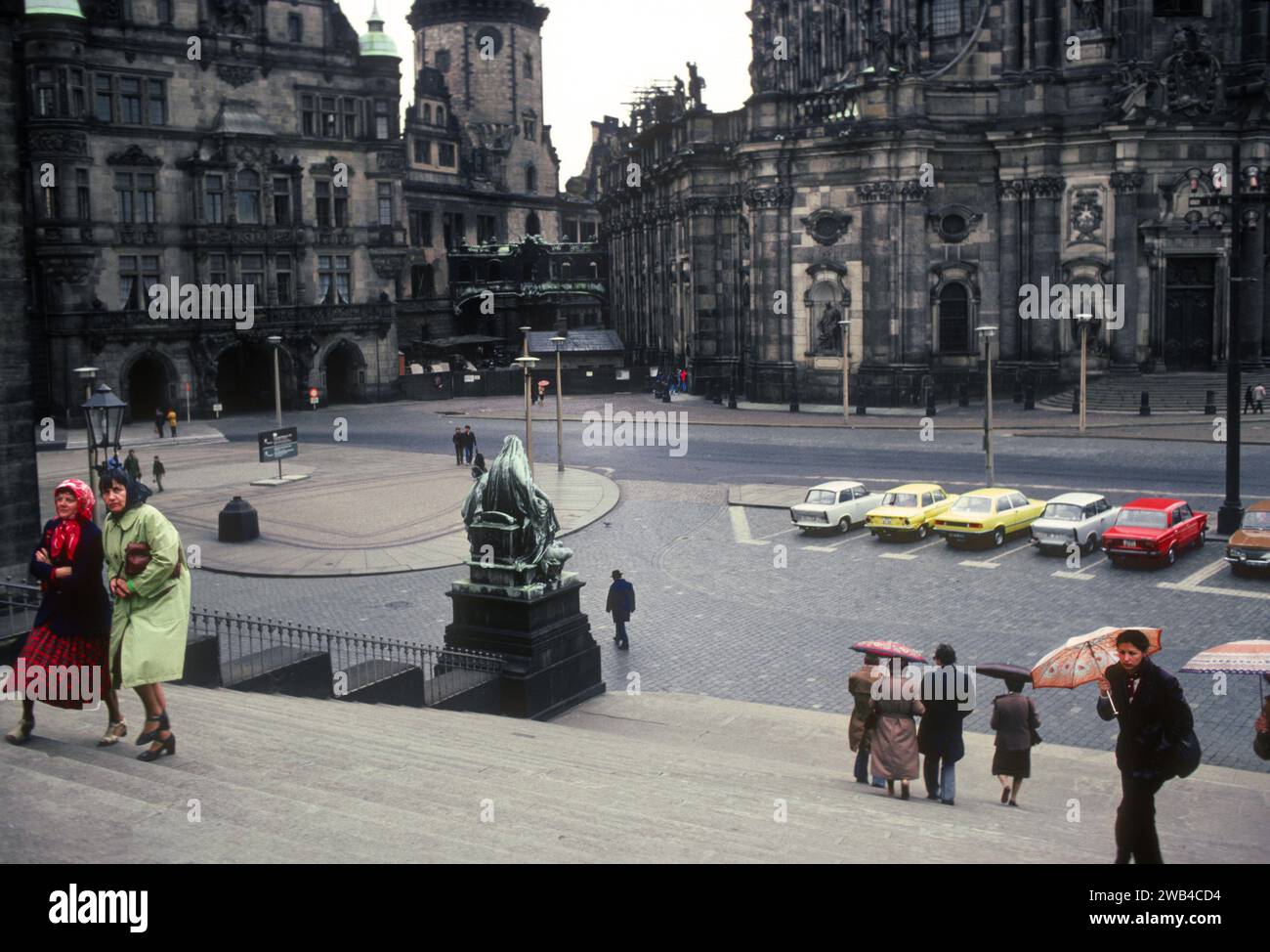 View of the Residenzschloss in Dresden, East Germany, from the steps of