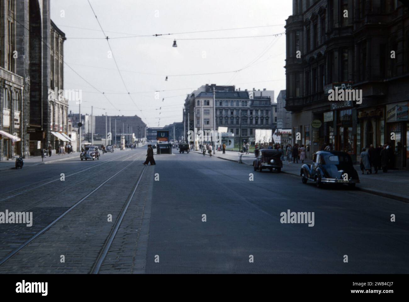 The city of Berlin after World War II, circa 1958.  Street scene (perhaps Friedrichstrasse?) Stock Photo