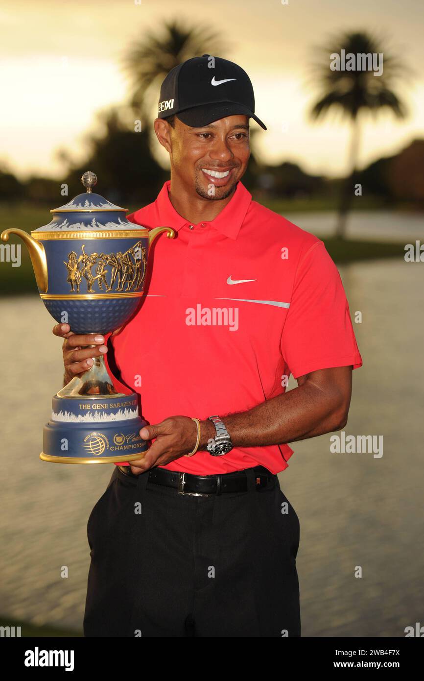 **FILE PHOTO** Tiger Woods and Nike End 27 Year Partnership. MIAMI, FL - MARCH 10: Tiger Woods celebrates during Final Round of the WGC-Cadillac Championship at the Trump Doral Golf Resort & Spa on March 10, 2013 in Miami, Florida. Copyright: xmpi04/MediaPunchx Stock Photo