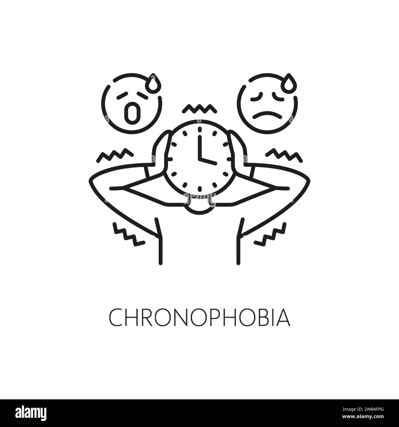 Human chronophobia phobia icon, mental health. Fear of passage time