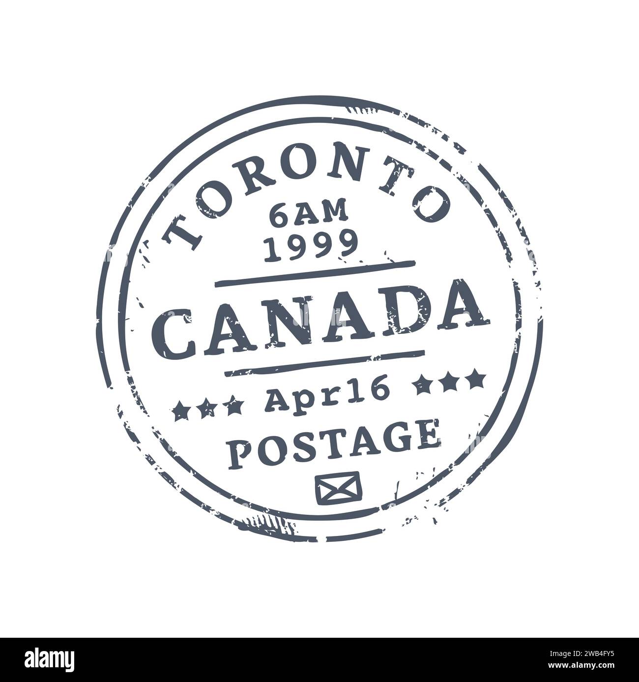 Canada Toronto postage and postal rubber stamp. Vector post office round seal with envelope, mail delivery emblem. International mail control sign Stock Vector