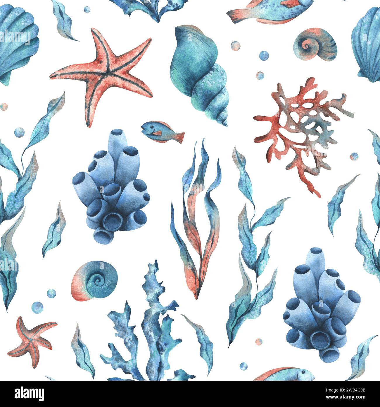 Underwater world clipart with sea animals fishes, starfish, shells ...