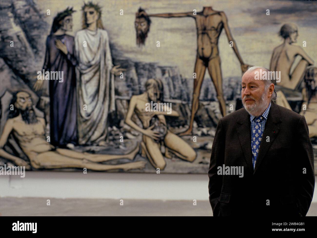 Bernard Buffet French artist expressionist painter (1928-1999) France With the painting 'L'homme a la Tete Coupee', at his one man exhibition in Kassal Germany 1994 1990s HOMER SYKES Stock Photo