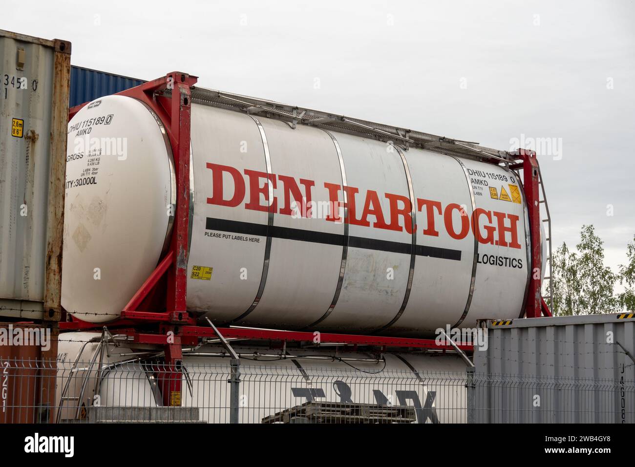 SENOV, CZECH REPUBLIC - AUGUST 4, 2023: Den Hartogh Logistics container for liquid transport at terminal Stock Photo