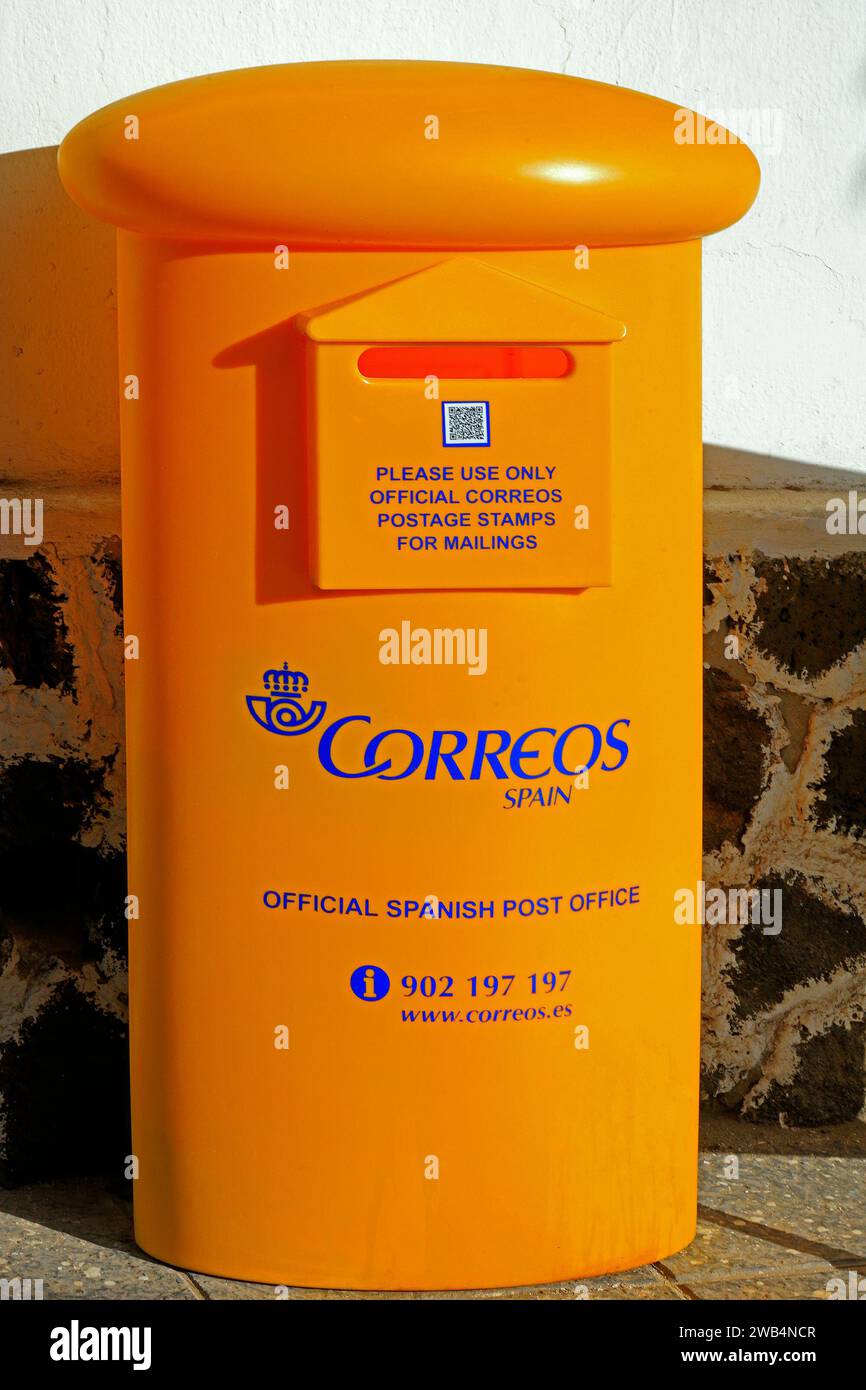 Bright yellow post box, El Cotillo, Fuerteventura, Canary Islands