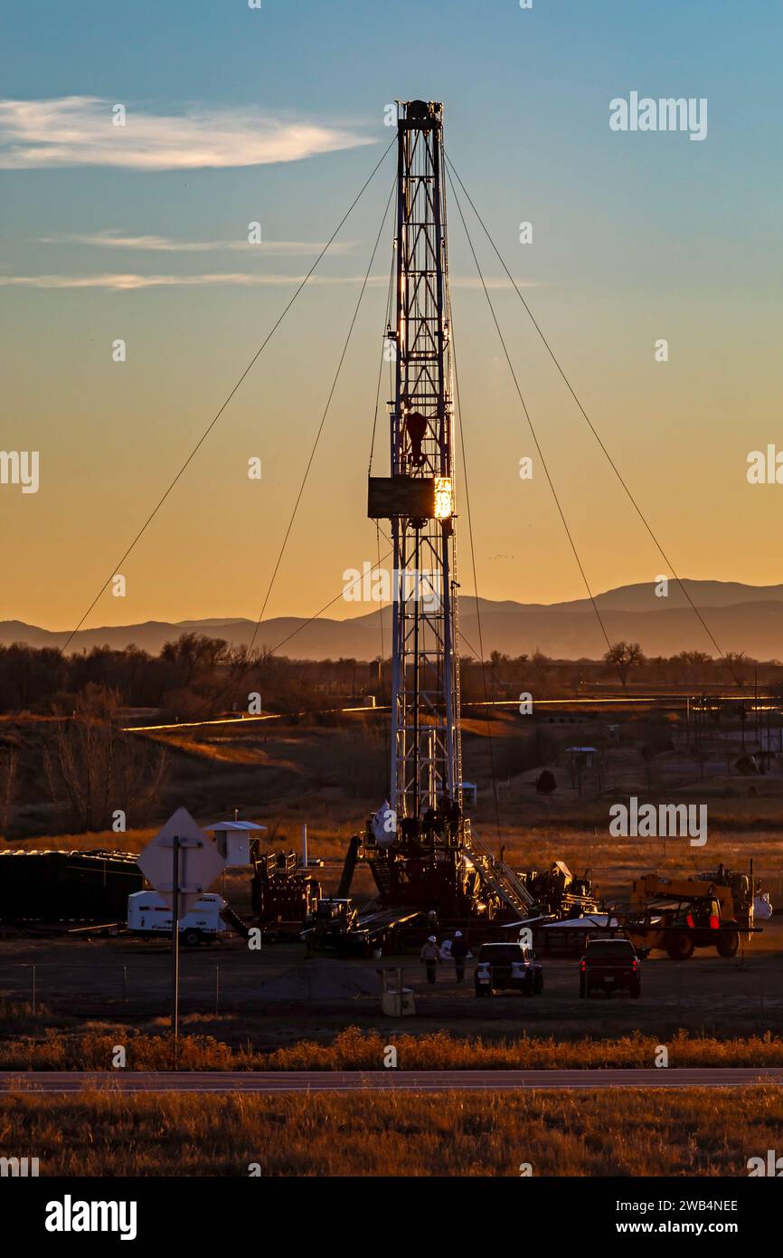 Lochbuie, Colorado An oil drilling rig northeast of Denver Stock