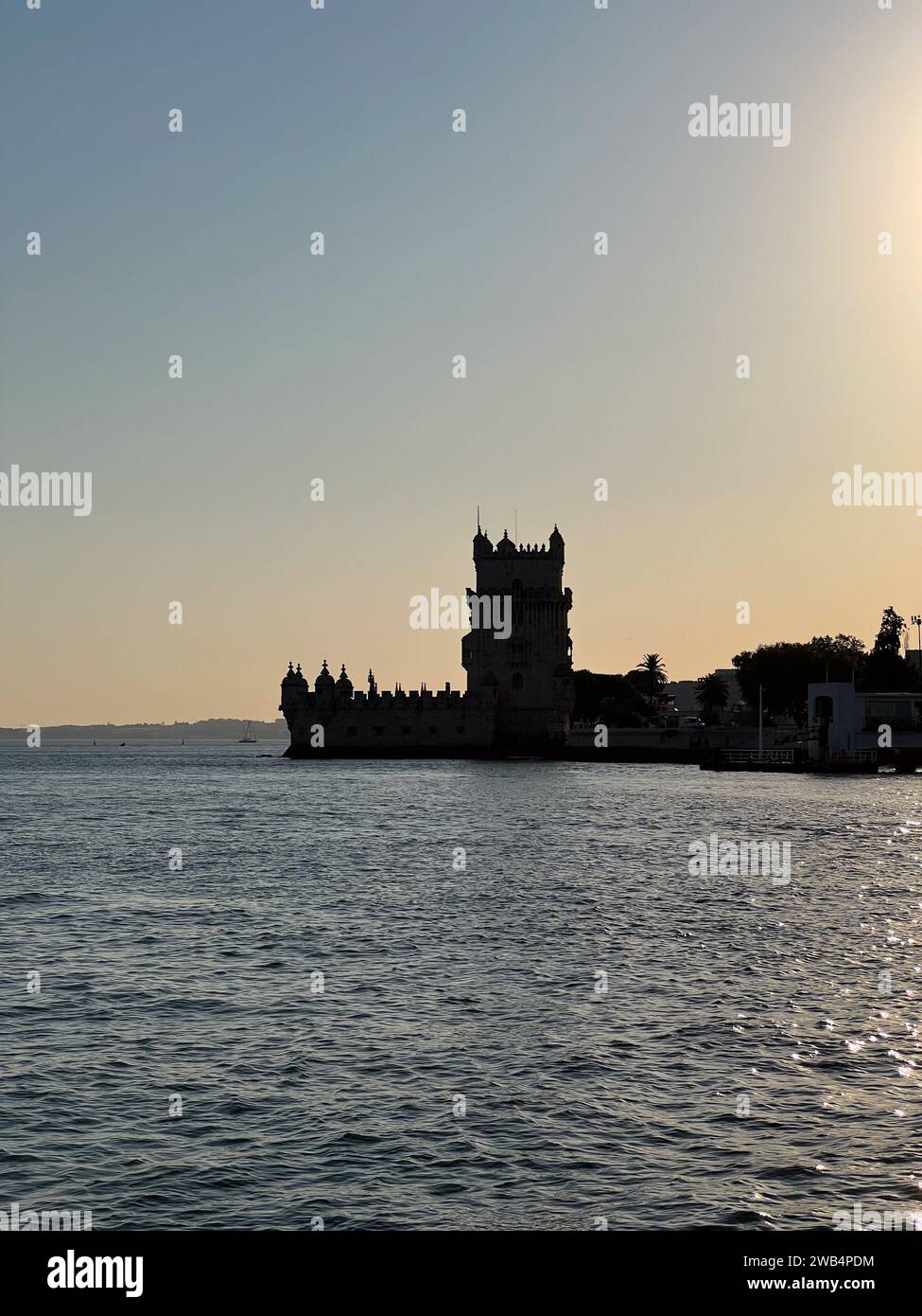 Belem Tower silhouette, Lisbon riverfront Stock Photo